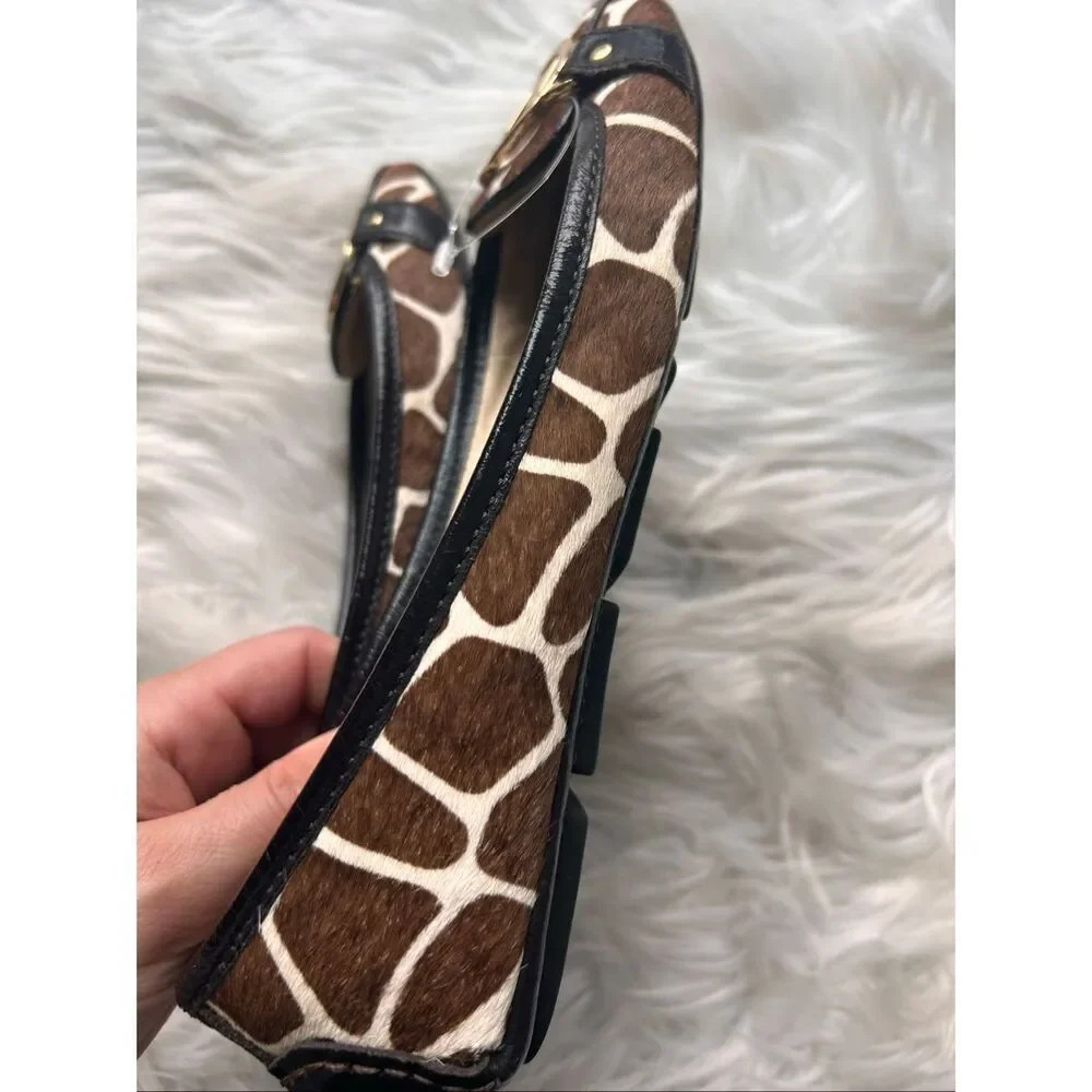Michael Kors Brown Leopard Print Calf Hair Flat Ballet Shoe Sz 6M Logo